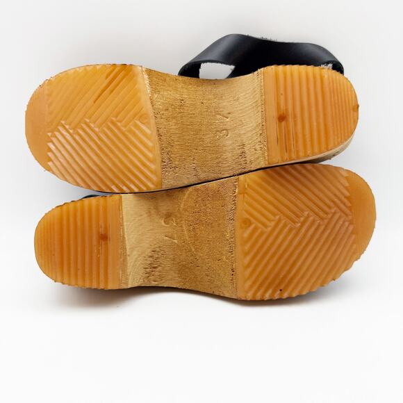 MIA Womens ANJA Clogs EU 37 US 6.5 Black Leather Wooden Heel Peep Toe NIB - Picture 11 of 11